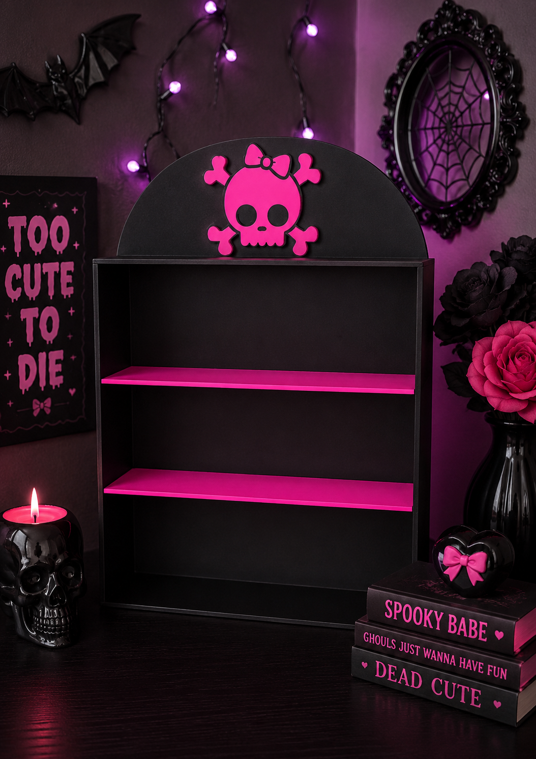 3D Printed Skull Bow Mini Shelf – Gothic Trinket Display