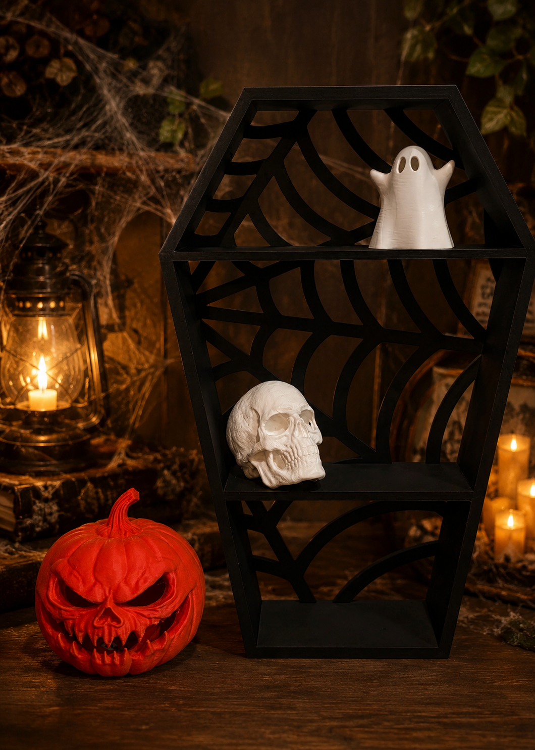 3D Printed Spiderweb Coffin Shelf – Gothic Trinket Display